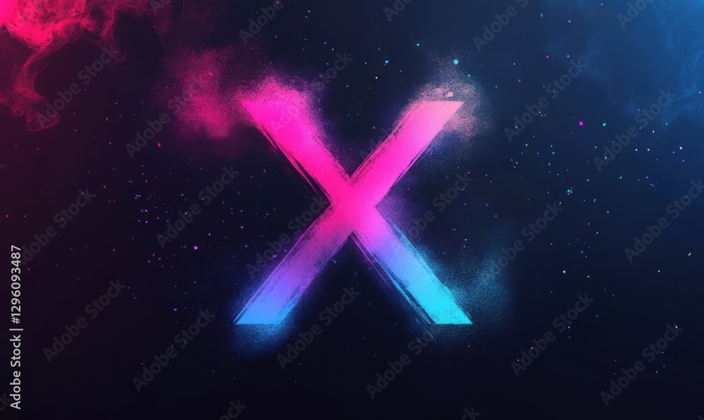 Poster a colorful x is displayed on a dark background. the x is made up of splashes of color, giving it a d