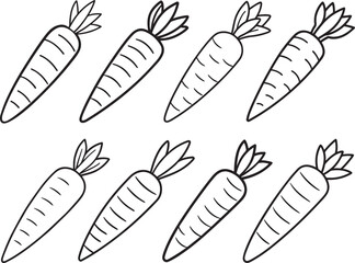 set of carrot line art, black outline, vector and illustration, line art and outline