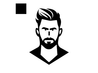 Handsome face man beard man emblems icons. Set of vector bearded hipster men faces. Haircuts, beards, mustaches set vector illustration.People Avatar Round Icon Set.