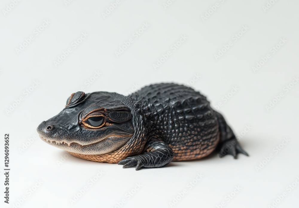 Aufkleber life-like model of a black caiman crocodile resting on a plain background showcasing intricate textu