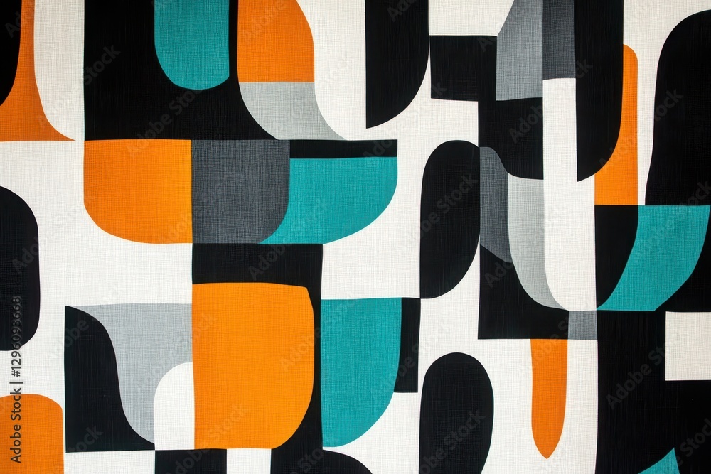 Poster a colorful abstract design with black and white elements. the design is made up of squares and circl