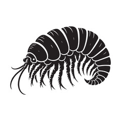 Gliding Giant Isopod silhouette, a silent explorer of the ocean floor - Isopod illustration - Minimalist Giant Isopod vector - Deep-sea creature silhouette
