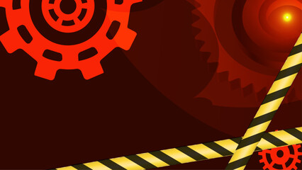 Industrial Background with Gears and Caution Stripes