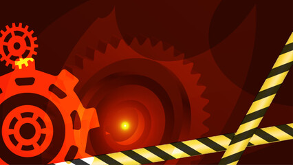 Industrial Background with Gears and Caution Stripes