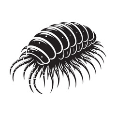 Dark Giant Isopod silhouette, a shadow beneath the waves - Isopod illustration - Minimalist Giant Isopod vector - Deep-sea creature silhouette
