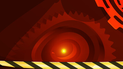 Industrial Background with Gears and Caution Stripes