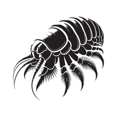Armored Giant Isopod silhouette, capturing the essence of the abyss - Isopod illustration - Minimalist Giant Isopod vector - Deep-sea creature silhouette
