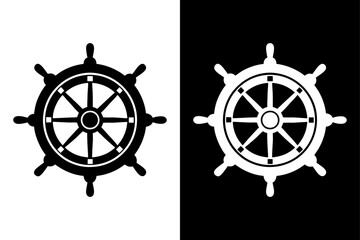 Black And White Ship&rsquo;s Wheel Silhouette Vector Icon Crisp & Clean Illustration.