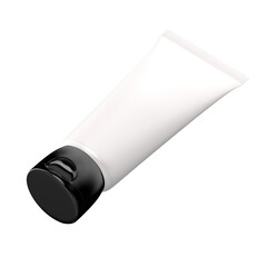 White blank cosmetic tube with black cap mockup, top view, transparent background