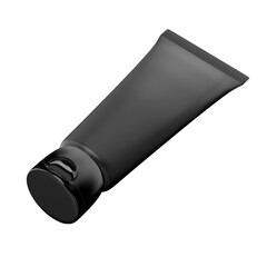 Black blank cosmetic tube mockup, top view, transparent background