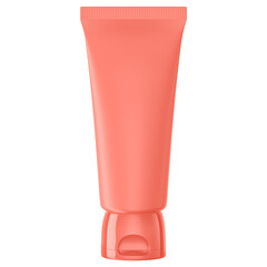 Pink blank cosmetic tube mockup, front view, transparent background