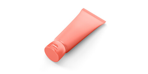 Pink blank cosmetic tube mockup, top view