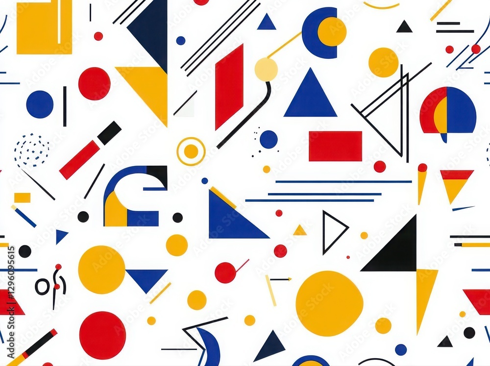 Poster a colorful abstract pattern of shapes and circles. the shapes are of various sizes and colors, and t