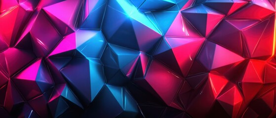 Fototapeta premium Abstract geometric background with vibrant pink, blue, and red polygonal shapes, creating a modern and futuristic crystal texture