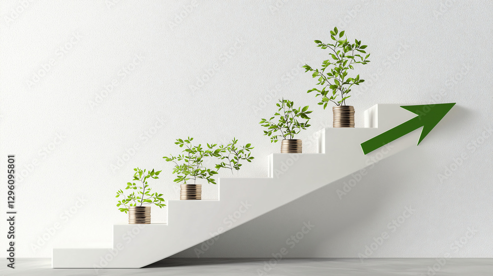 Poster growth and progress: a metaphorical representation of growth and progress with a series of potted pl