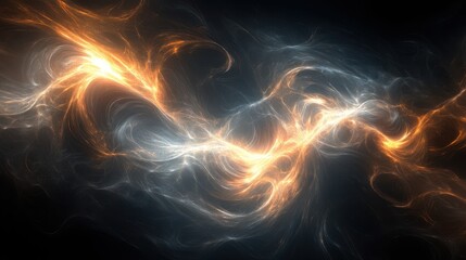 An abstract swirl of vibrant orange and blue smoke creates a mesmerizing visual effect, showcasing fluid movement and dynamic colors.