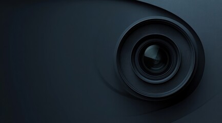 A close up of a camera lens with a black background. The lens is the main focus of the image, and the black background emphasizes its importance. Concept of mystery and intrigue