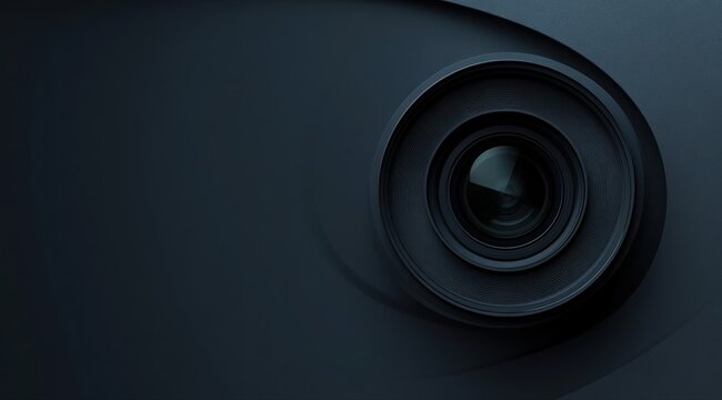 A close up of a camera lens with a black background. The lens is the main focus of the image, and the black background emphasizes its importance. Concept of mystery and intrigue - Powered by Adobe
