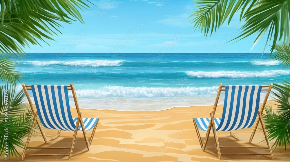 Poster two inviting chairs are positioned on the beach, overlooking the vast ocean, creating a perfect spot