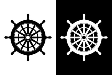 Black And White Ship’s Wheel Silhouette Vector Icon Crisp & Clean Illustration.
