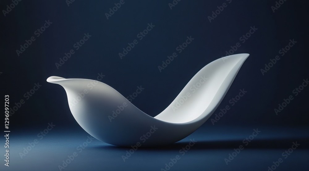 Poster a white object is sitting on a blue surface. the object is curved and has a unique shape