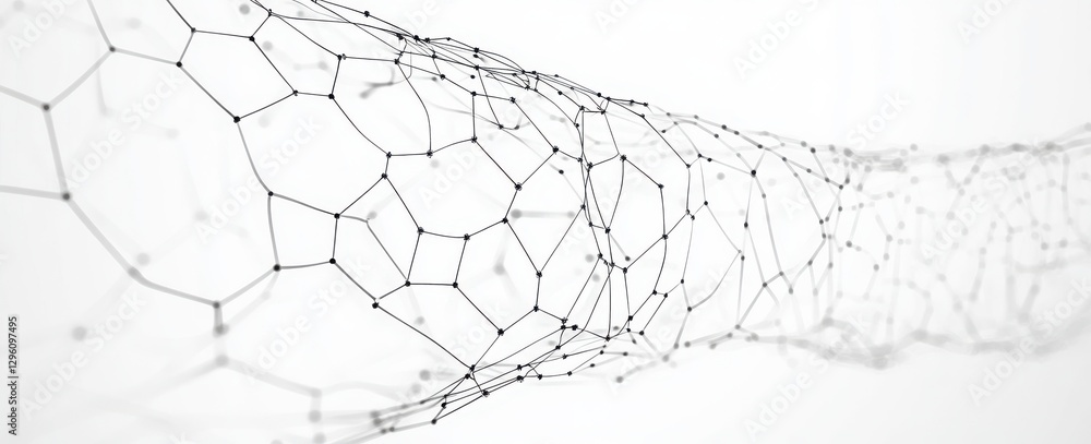 Poster a long, thin, black and white image of a web of lines. the lines are very close together and appear 