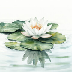 Watercolor lotus blossom with lily pads showing peacefulness