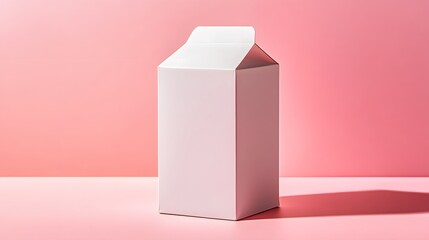 A white carton rests against a solid pink color backdrop surface