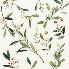 Illustration painted leaves branch leaves branch boho realistic water