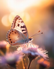 Obraz premium Macro butterfly, soft colors, gentle light: delicate grace. Blooming beauty, nature's art.