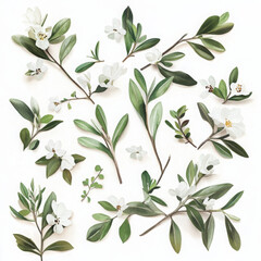 Elegant realistic boho leaves and flowers painted bringing joyful fresh feeling