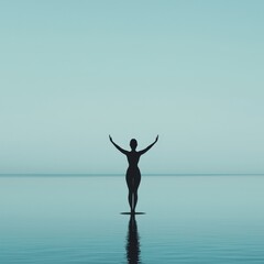 Serene Silhouette in Calm Water at Sunset