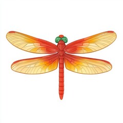Joyful Spring 3D image, featuring a dragonfly with large wings in shades of orange, yellow, and green