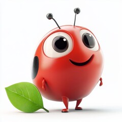 Naklejka premium A vibrant Spring 3D illustration featuring a joyful ladybug amidst green leaves, ideal for whimsical designs