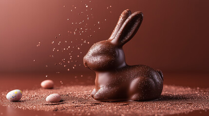 Milk chocolate Easter bunny on brown background