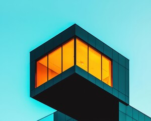 Fototapeta premium Modern architectural design with bright orange window