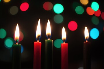 Burning Candles Against A Festive Bokeh Background