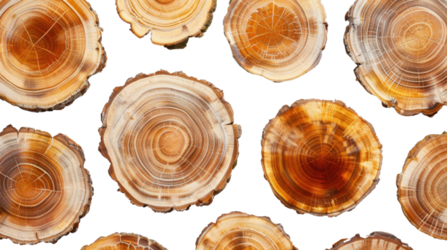 Tree rings showing growth and age on transparent background