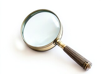 Antique magnifying glass on white background