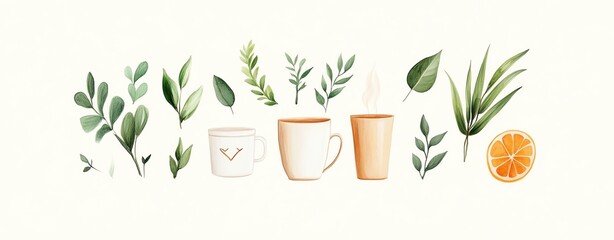 Stylish composition of plants and cups.