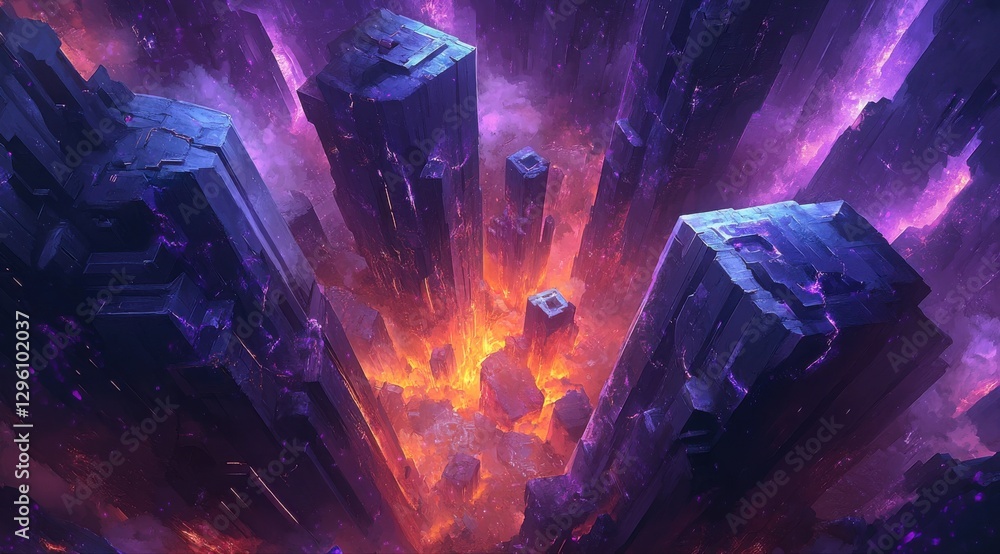 Poster a space scene with a large explosion in the middle. the explosion is surrounded by a lot of rubble a