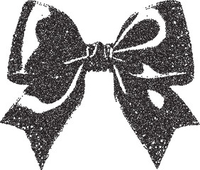 Ribbon vintage y2k stipple art, bow halftone stipple brutalist retro vector png with transparent background, gift 2000s aesthetic photocopy effect tattoo