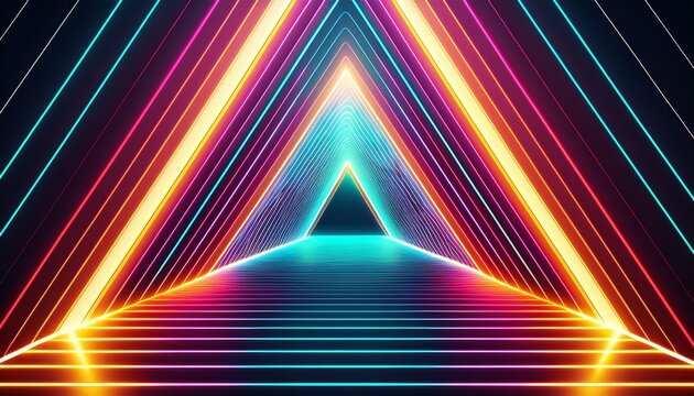 Neon Tunnel of Light: A vibrant and futuristic tunnel glows with neon lights, inviting the viewer to explore the unknown