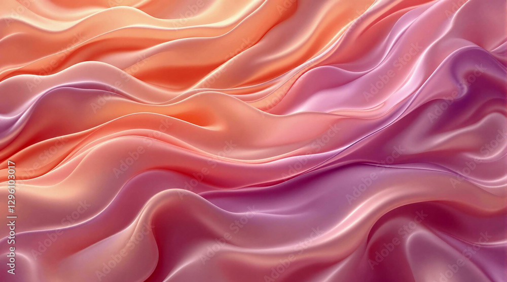 Poster a close up of a vibrant, fluid, and smooth fabric with a gradient of pink and orange hues. the textu