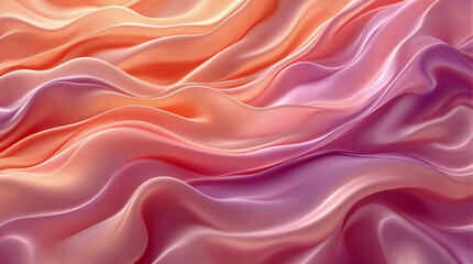 Obraz premium A close up of a vibrant, fluid, and smooth fabric with a gradient of pink and orange hues. The texture of the fabric appears to be smooth and glossy, reflecting light and giving it a glossy sheen. The