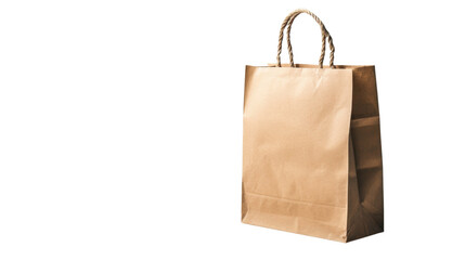 Brown paper shopping bag standing up on transparent background