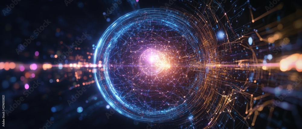 Aufkleber abstract glowing sphere with network connections, representing quantum computing, artificial intelli