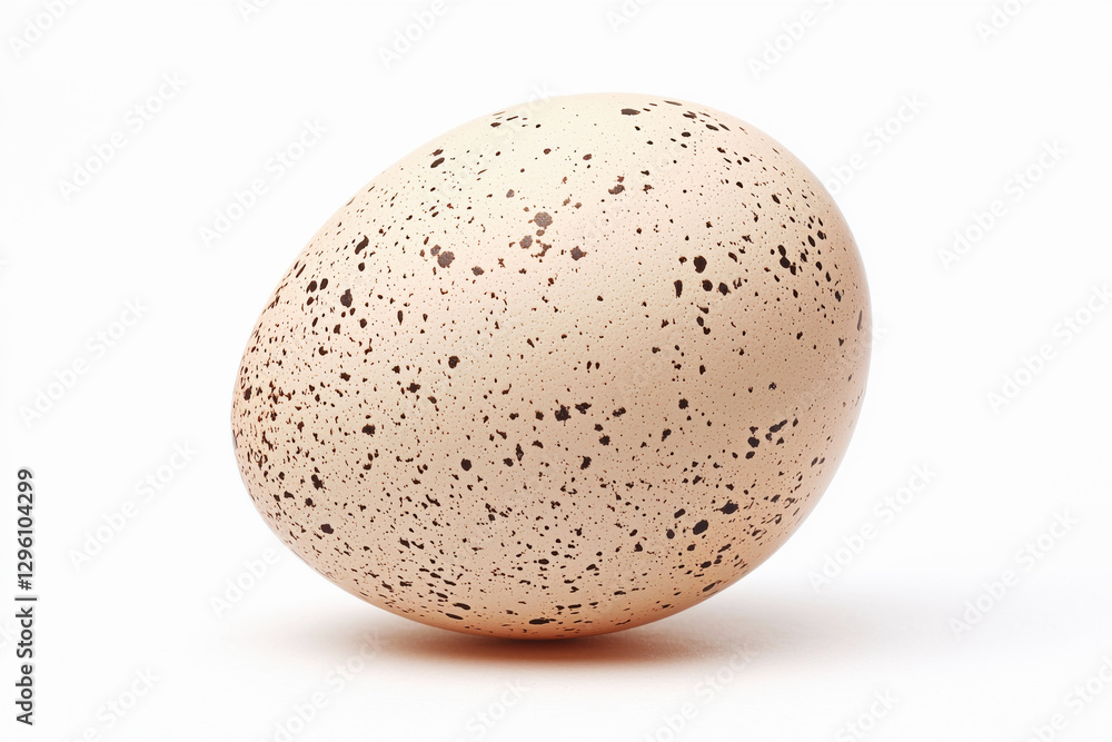 Poster close-up studio shot of a speckled bird egg, showcasing its unique color variations and delicate tex