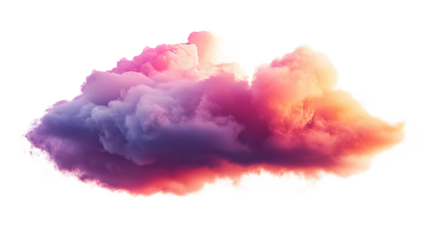 Fluffy white and orange clouds float in the sky on a transparent background