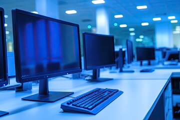 Fototapeta premium Modern office computers in a row